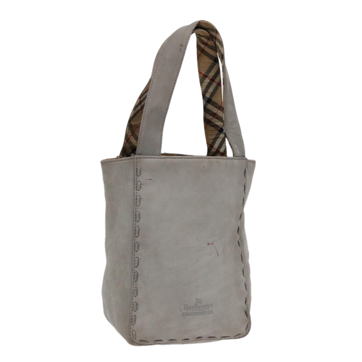 Burberry Luxury ss Hand Bag Auth Bs17438 Leather Silver Gray Travel Bag