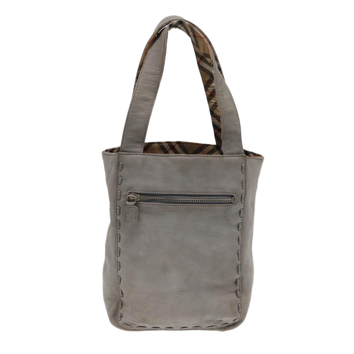 Burberry Luxury ss Hand Bag Auth Bs17438 Leather Silver Gray Travel Bag