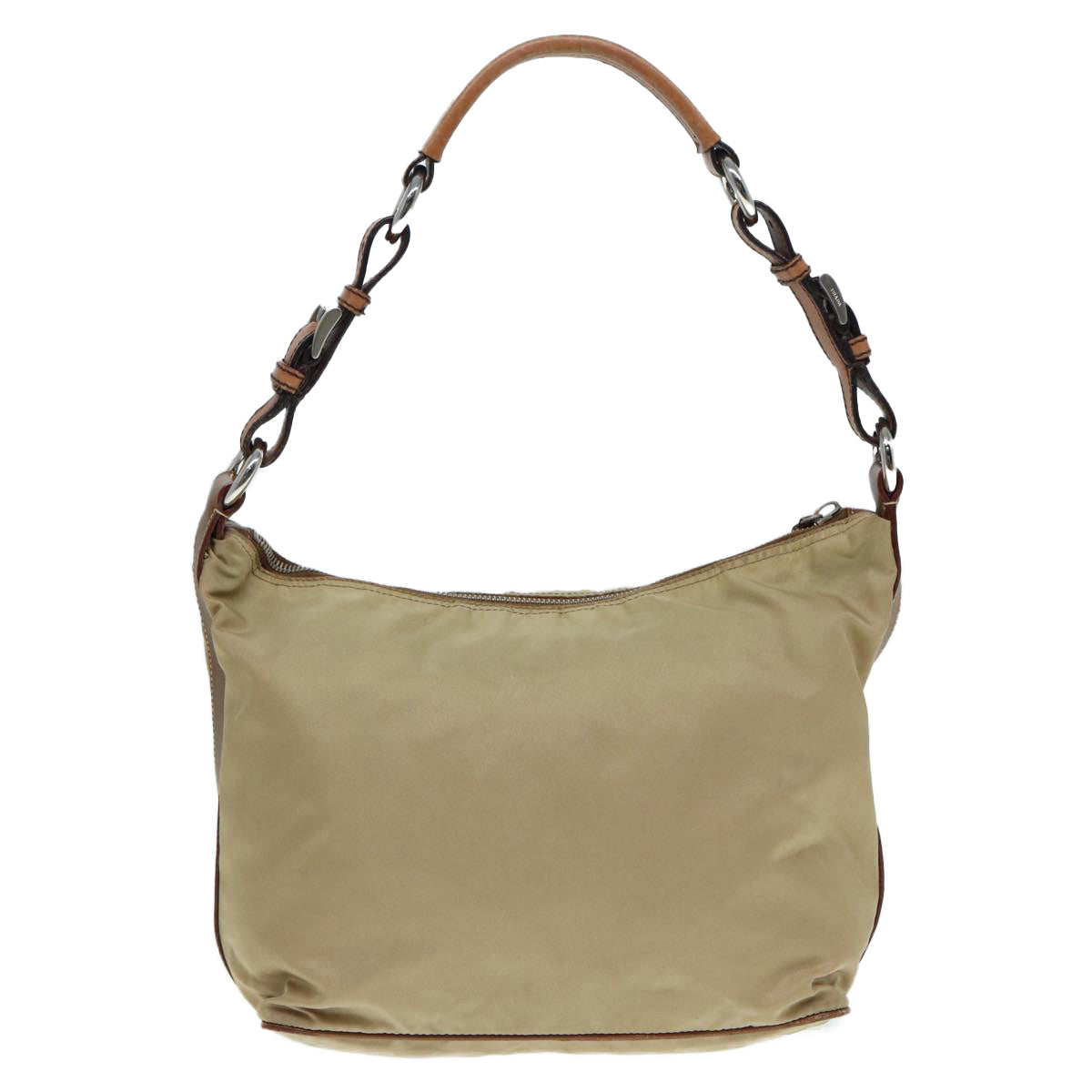 Prada Shoulder Bag Auth Leather Nylon Beige