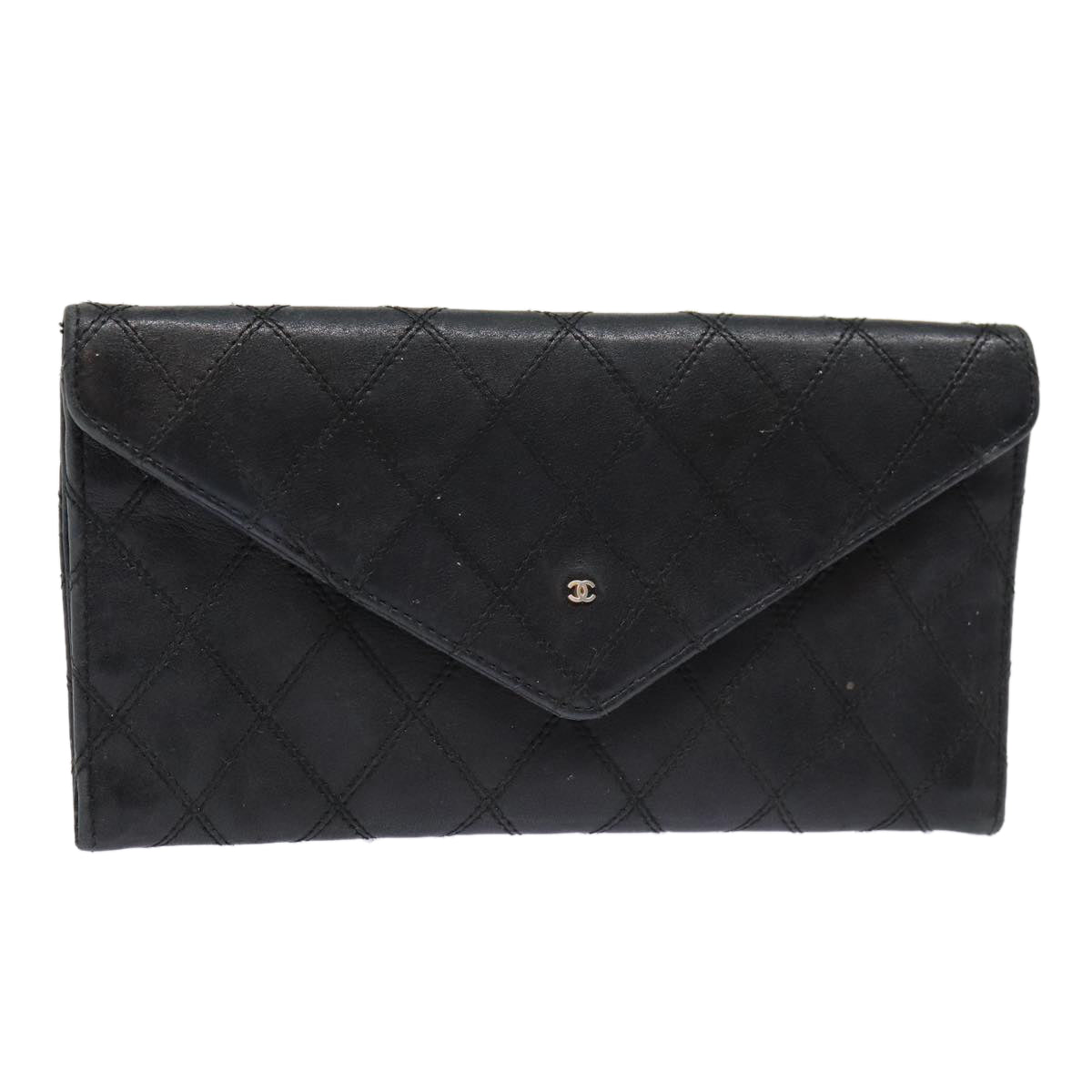 Chanel Bicolore Wallet Leather Black Gold CC Auth bs