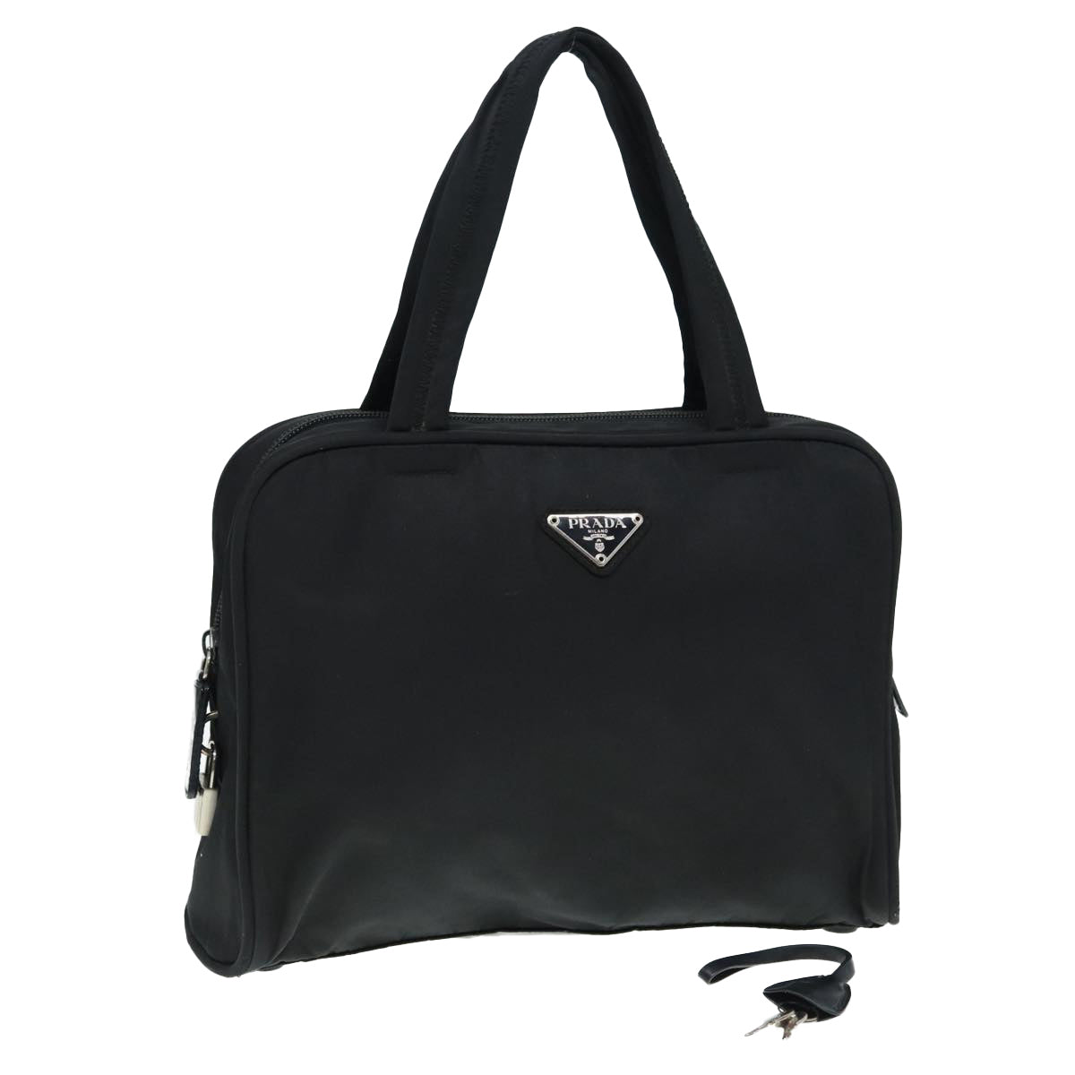 Prada Hand Bag Auth Nylon Black Silver Travel Bag Silver Auth Bs17516