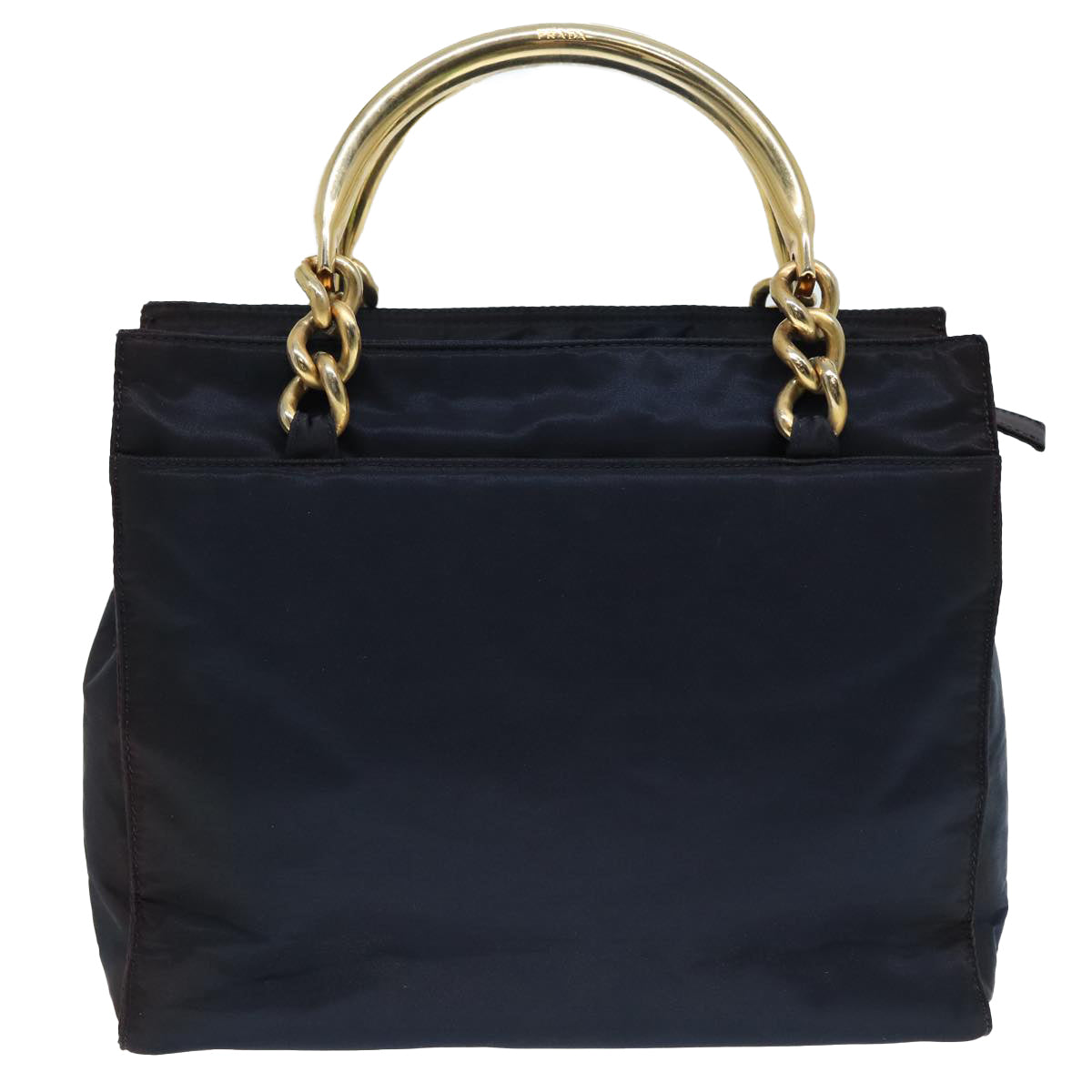 Prada Hand Bag Auth Nylon Gold Navy Travel Bag