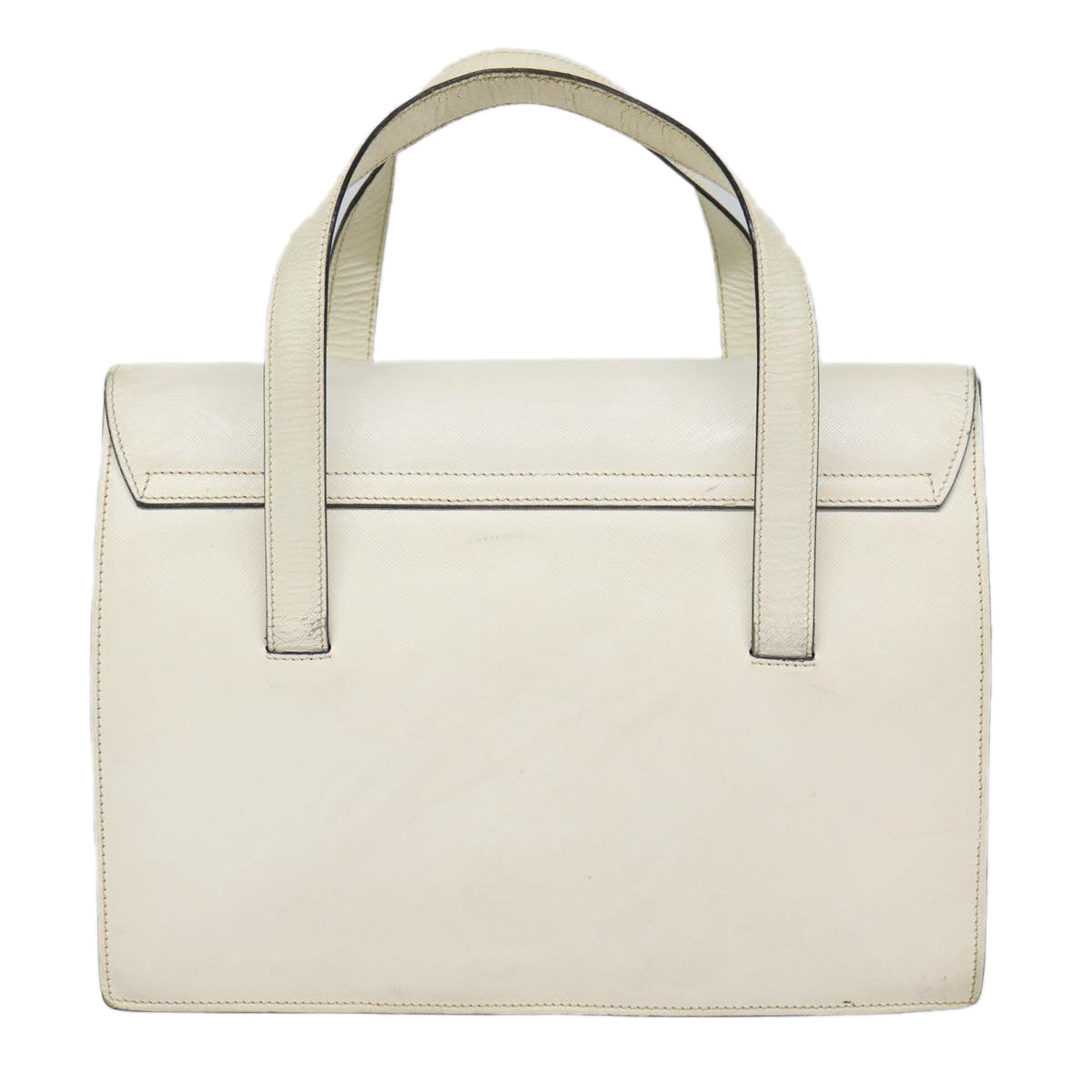 Prada Hand Bag Auth Leather White Gold Travel Bag