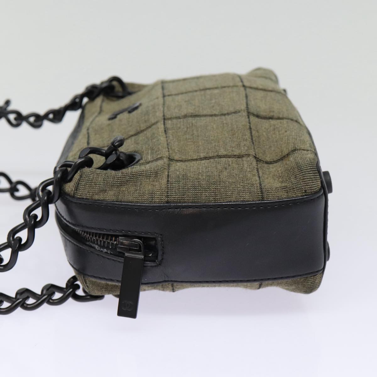 Chanel Choco Bar Chain Hand Bag Cotton Gray CC Auth bs