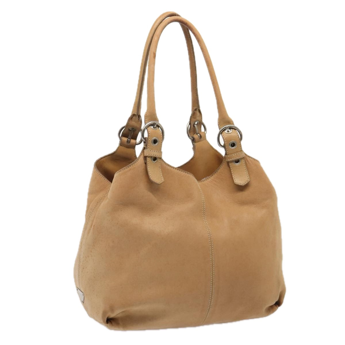 Prada Shoulder Bag Auth Leather Beige Silver
