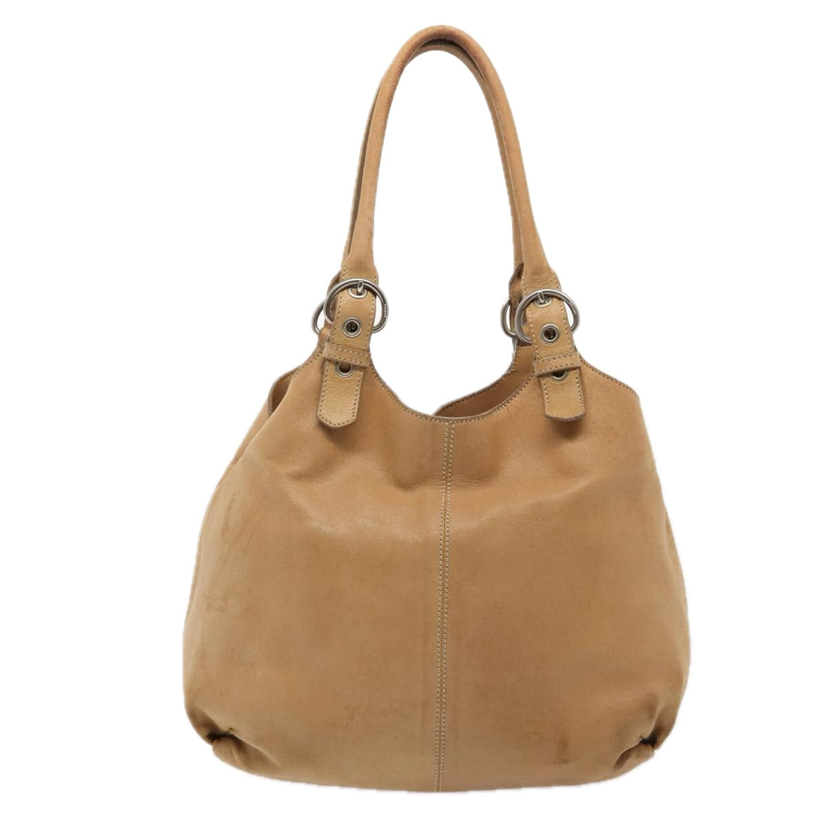 Prada Shoulder Bag Auth Leather Beige Silver
