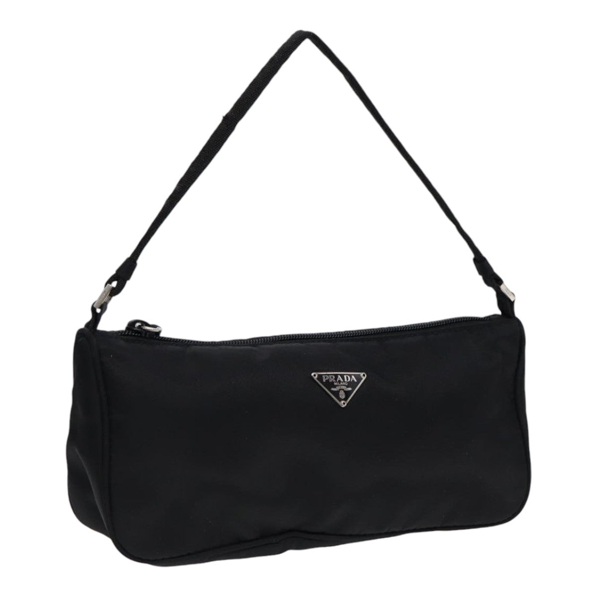Prada Accessory Pouch Auth Luxury Handbag Nylon Black Silver Clutch Bag