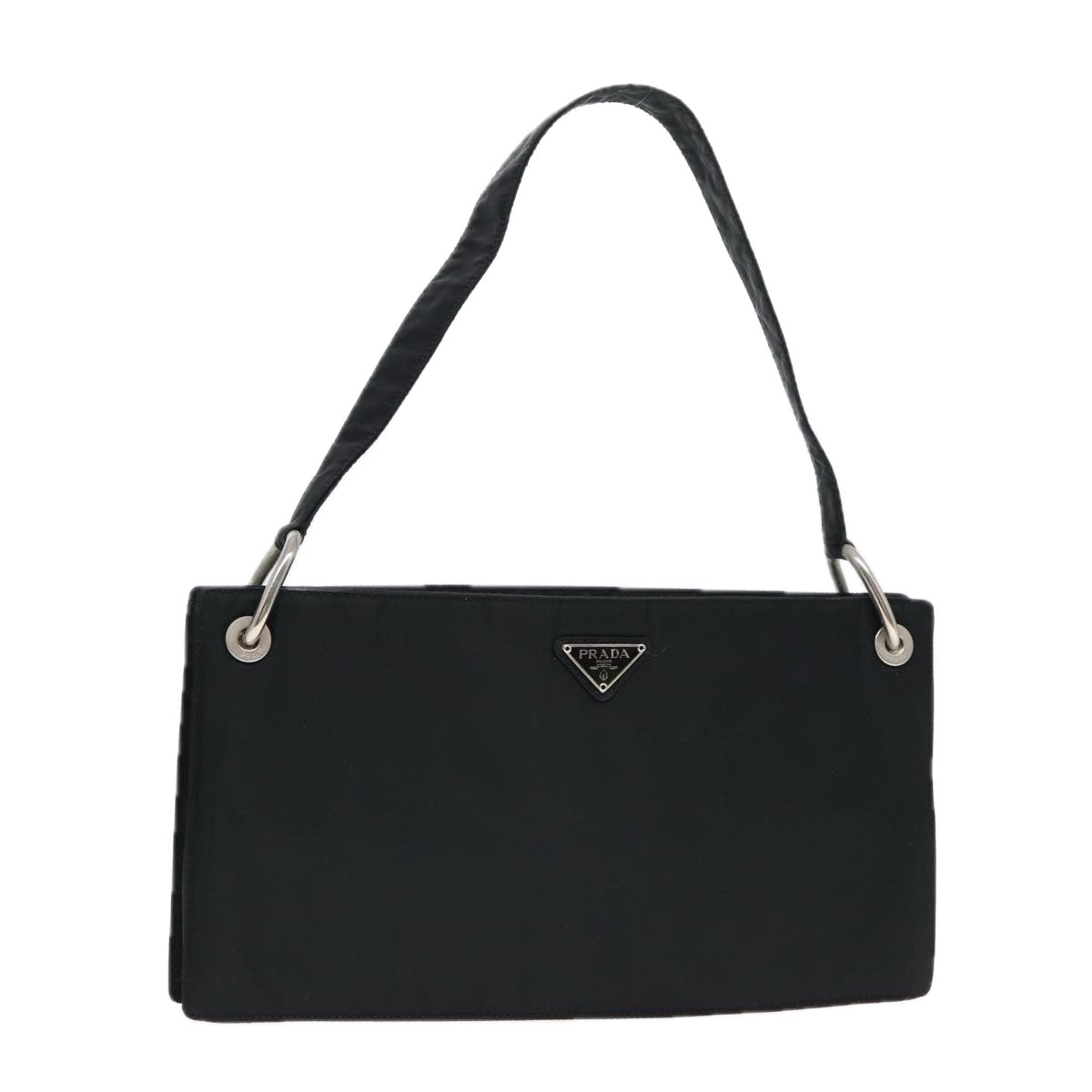 Prada Shoulder Bag Auth Nylon Black Silver Silver Auth Bs17571