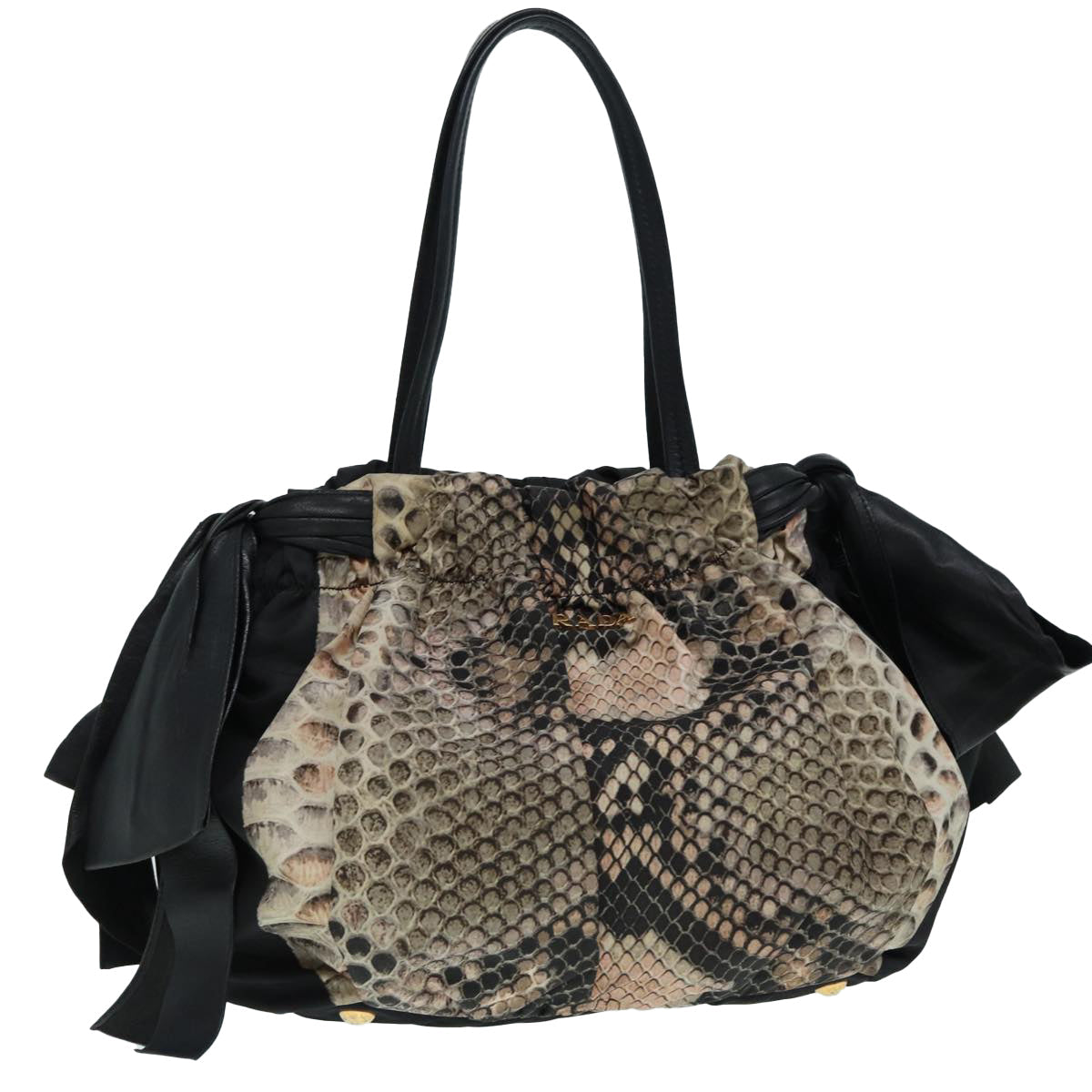 Prada Hand Bag Auth Nylon Black Gold Travel Bag Gold Auth Bs17580