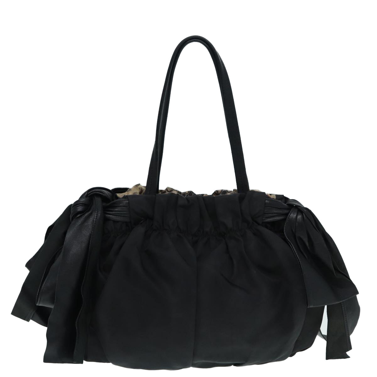 Prada Hand Bag Auth Nylon Black Gold Travel Bag Gold Auth Bs17580