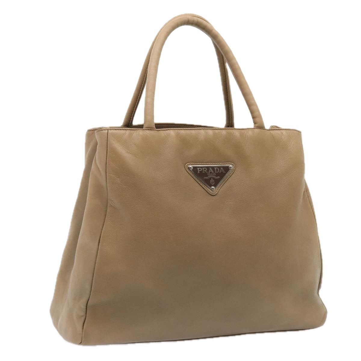 Prada Hand Bag Auth Leather Beige Travel Bag Beige Auth Bs17597