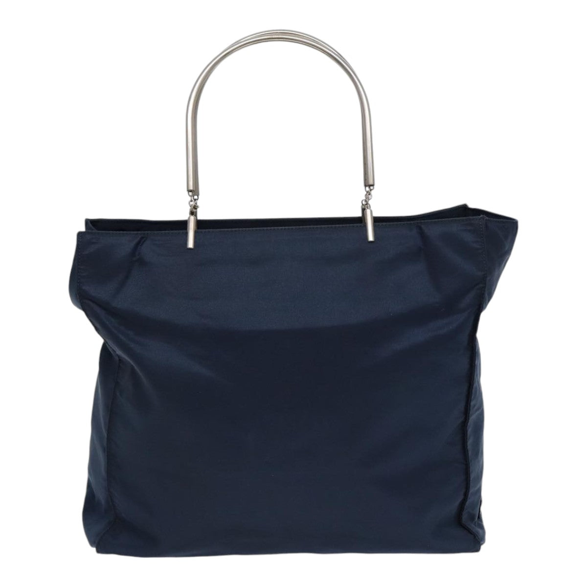 Prada Hand Bag Auth Nylon Silver Navy Travel Bag