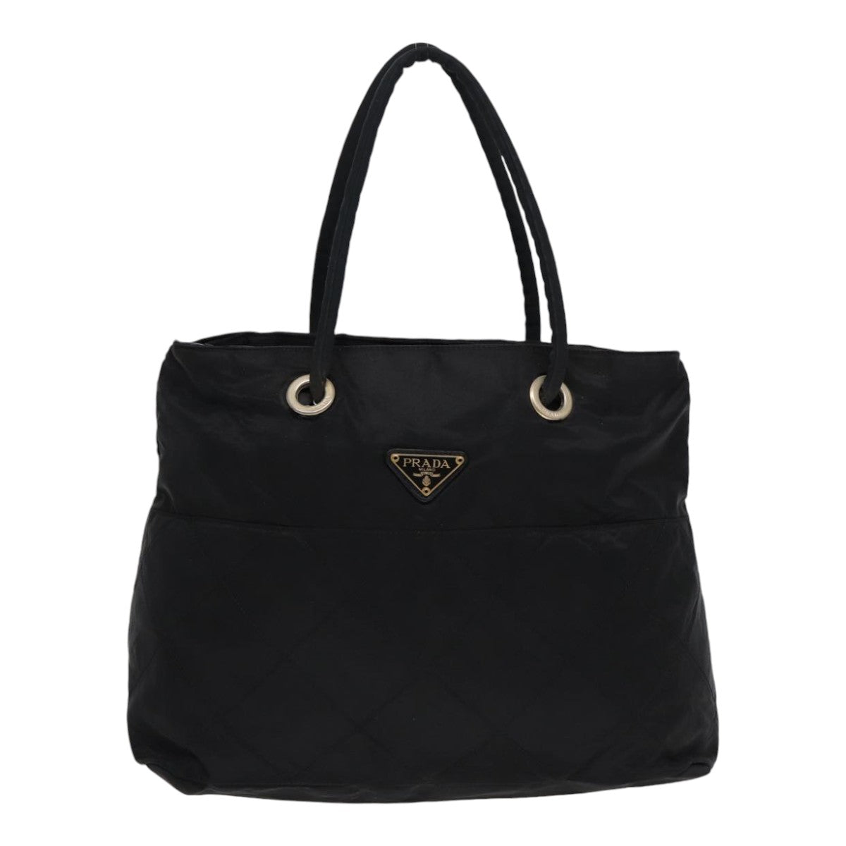 Prada Hand Bag Auth Nylon Black Gold Travel Bag Gold Auth Bs17605