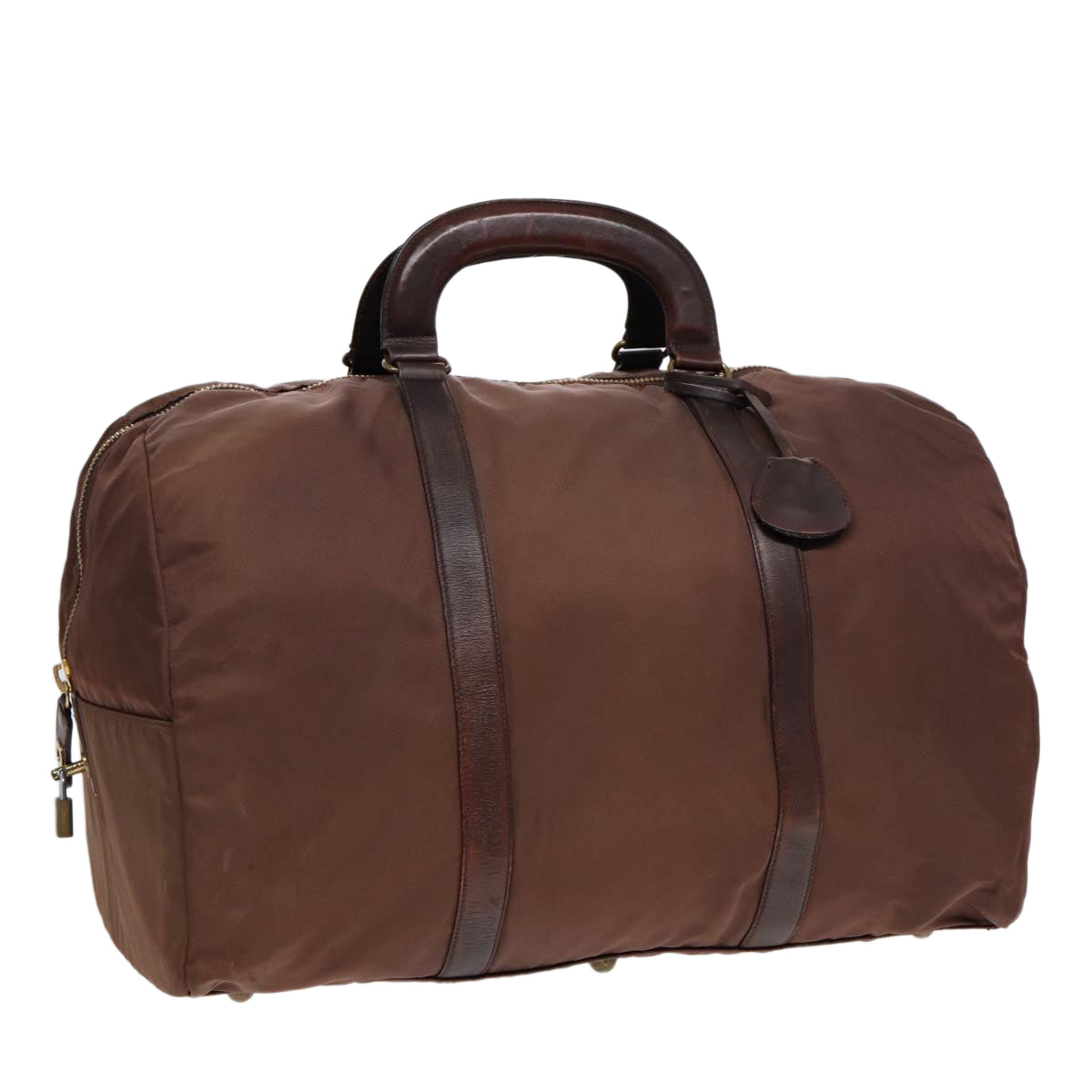 Prada Boston Bag Auth Nylon Brown Gold Travel Bag