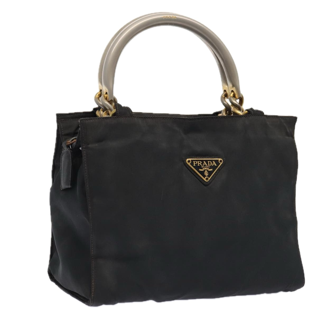 Prada Hand Bag Auth Nylon Black Gold Travel Bag