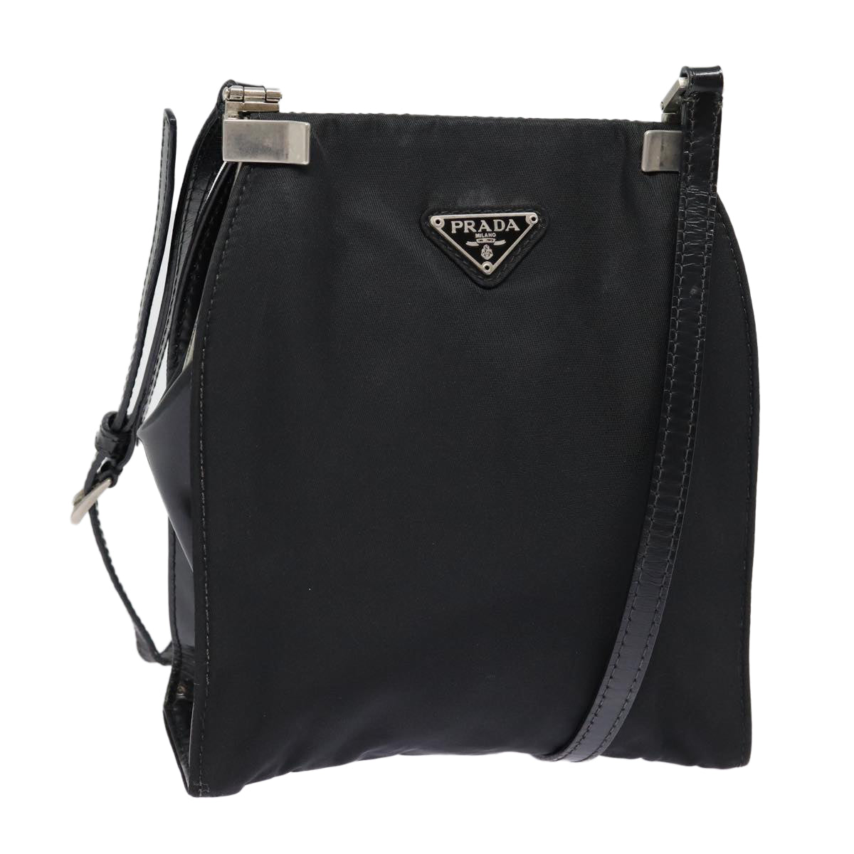 Prada Shoulder Bag Auth Nylon Black Silver Silver Auth Bs17672