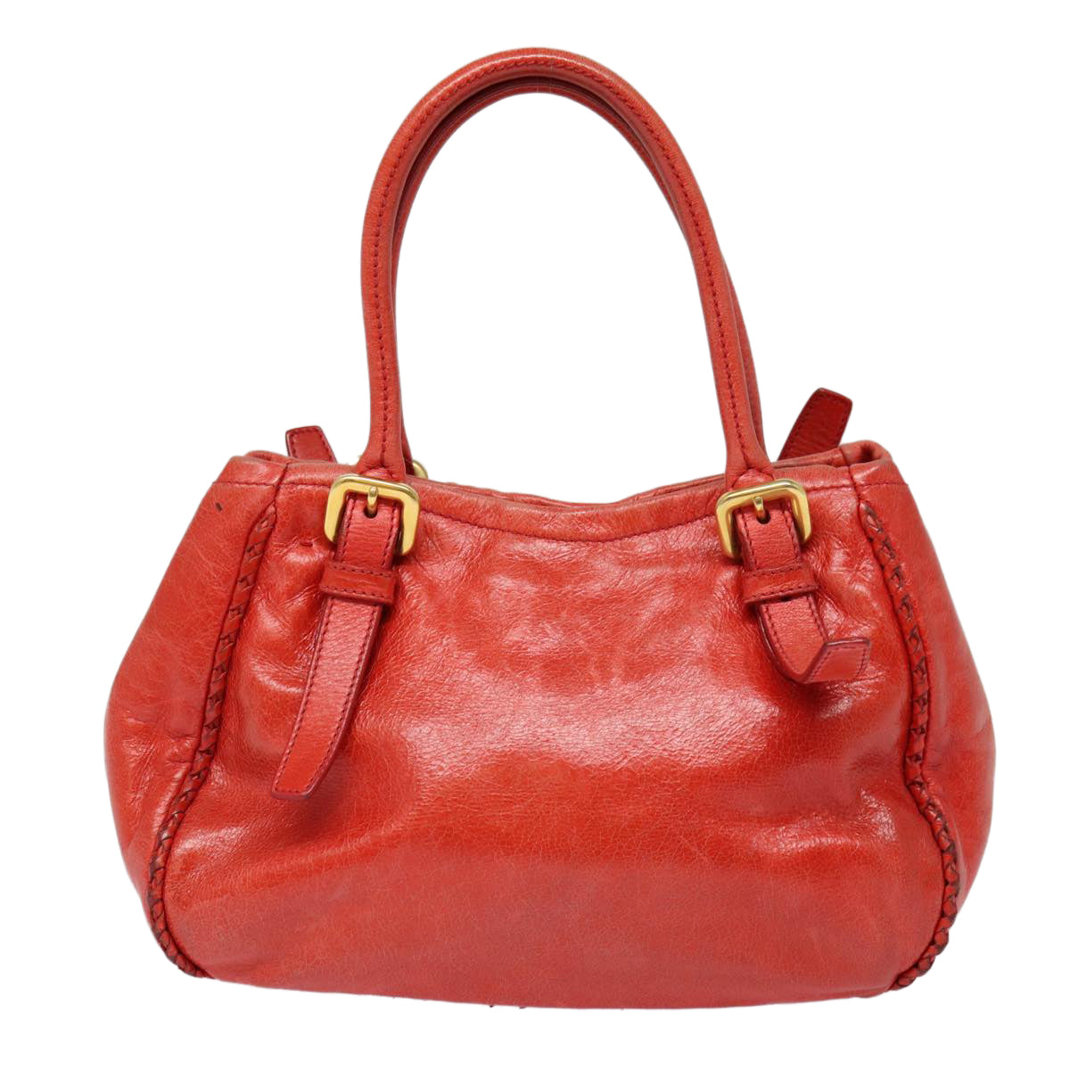 Prada Hand Bag Auth Leather Red Gold Travel Bag