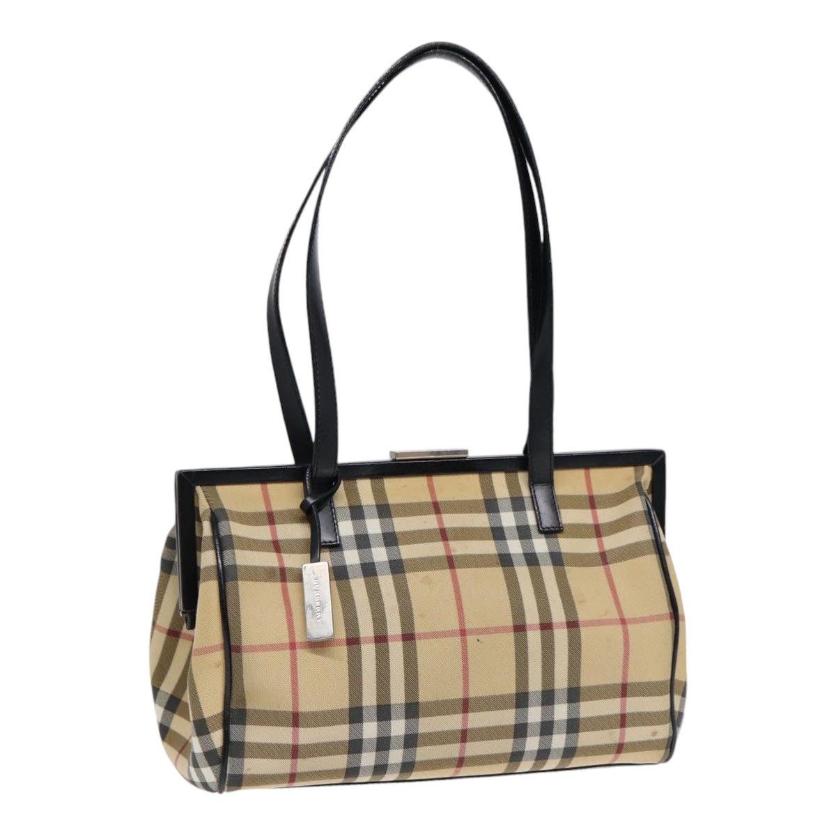 Burberry Luxury Nova Check Shoulder Bag Pvc Auth Bs17694 Beige Silver
