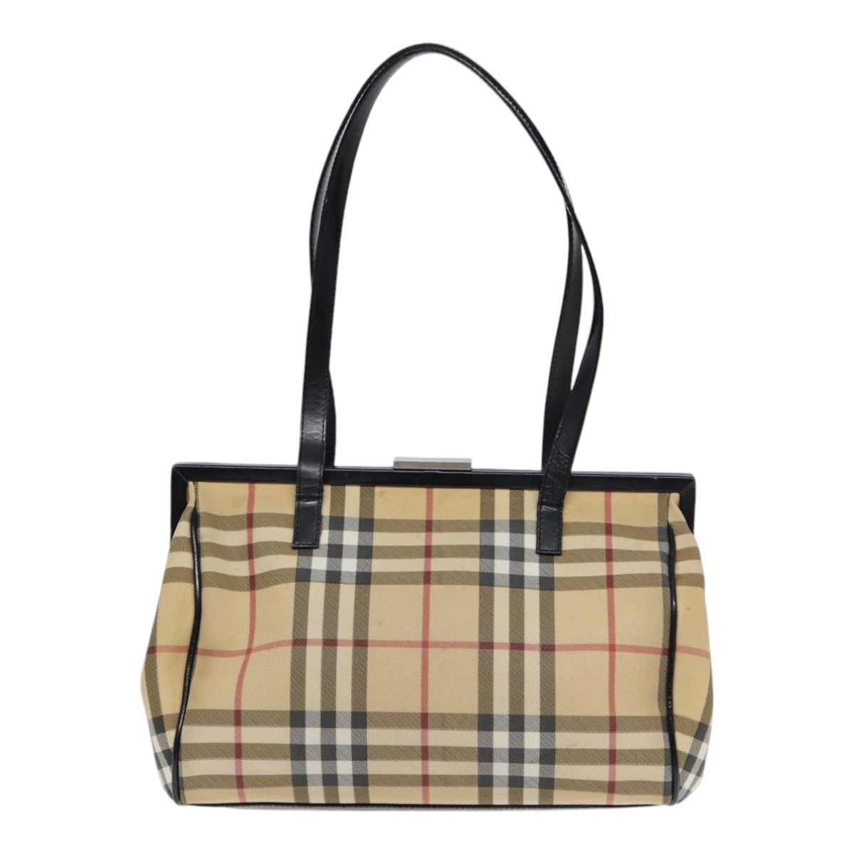 Burberry Luxury Nova Check Shoulder Bag Pvc Auth Bs17694 Beige Silver