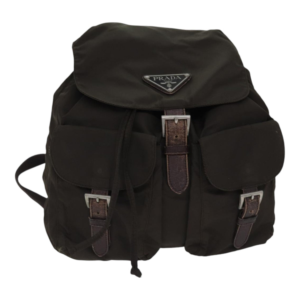 Prada Backpack Auth Nylon Brown Silver