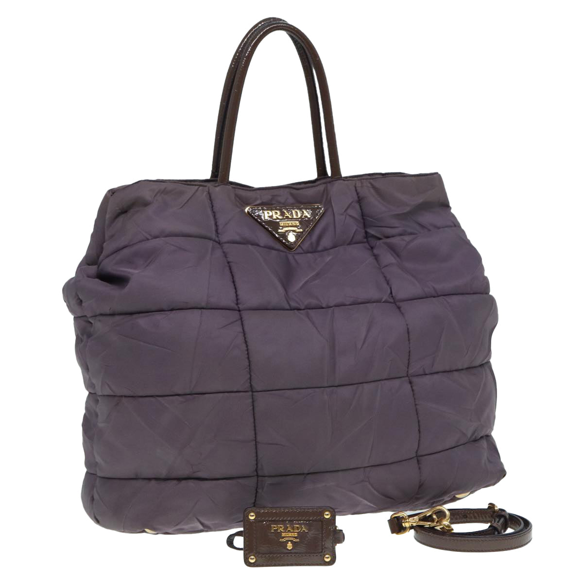 Prada Hand Bag 2Way Auth Nylon Gold Purple Travel Bag
