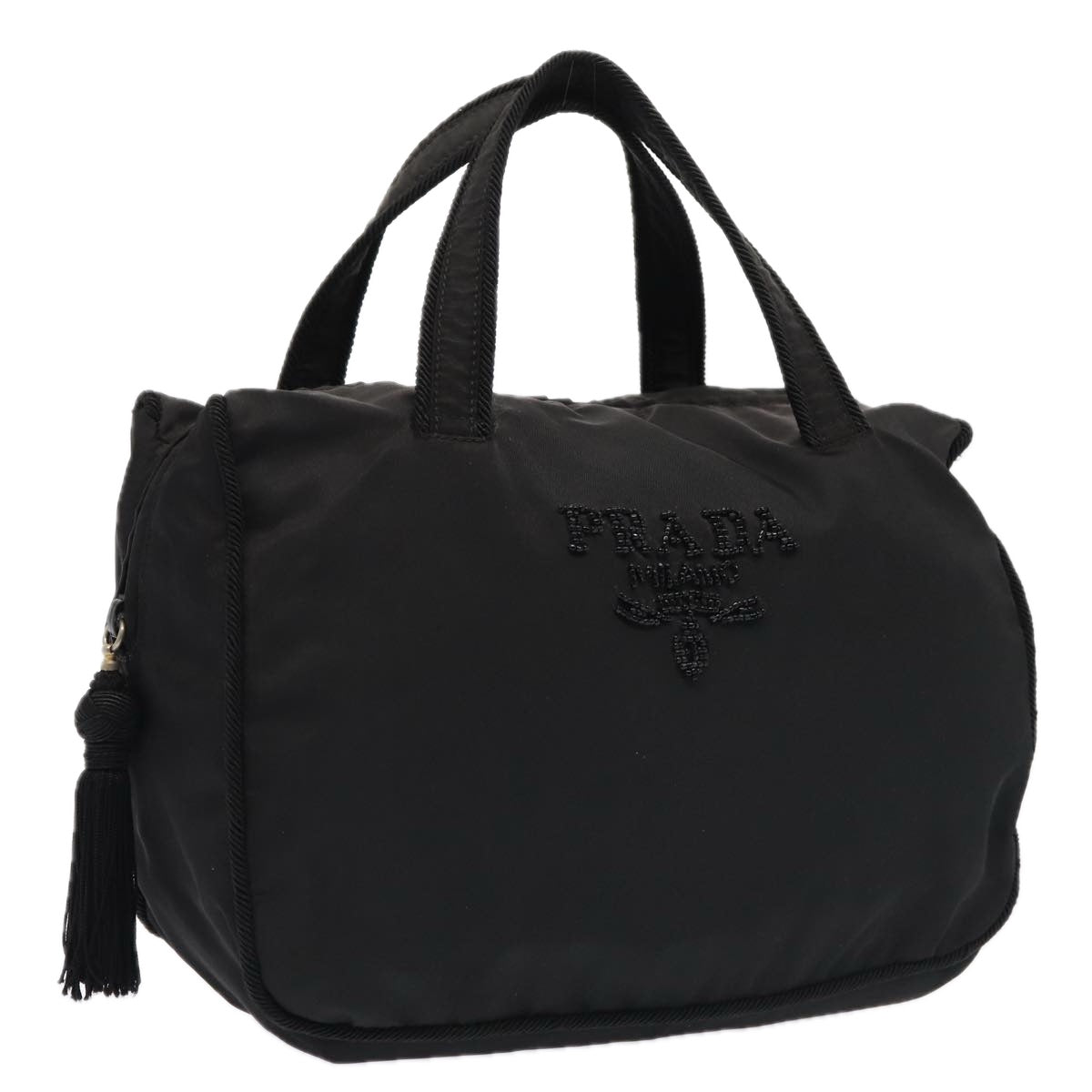 Prada Hand Bag Auth Nylon Black Silver Travel Bag