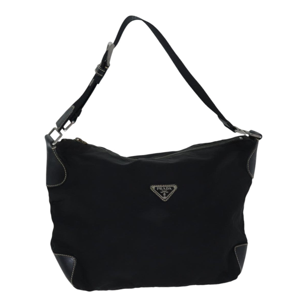 Prada Shoulder Bag Auth Nylon Black Silver Silver Auth Bs17769