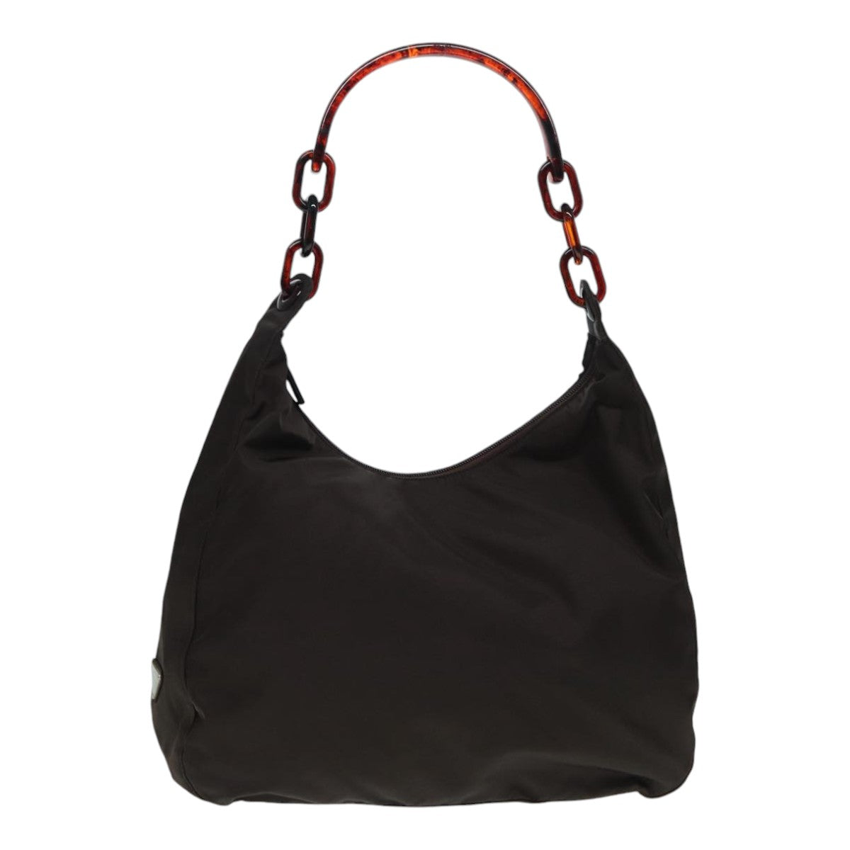 Prada Shoulder Bag Auth Nylon Brown Silver Silver Auth Bs17776