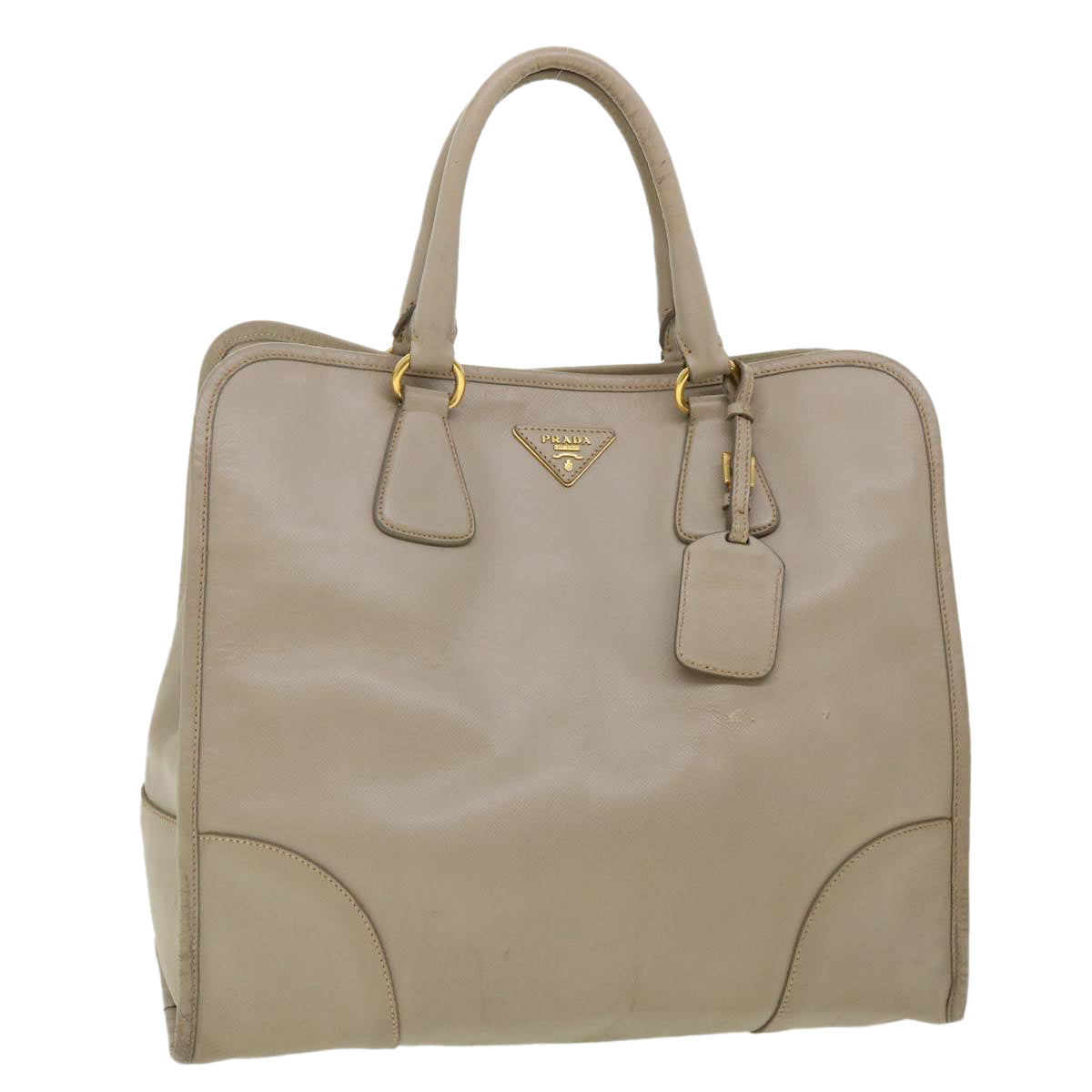 Prada Hand Bag Safiano Auth Leather Gray Travel Bag