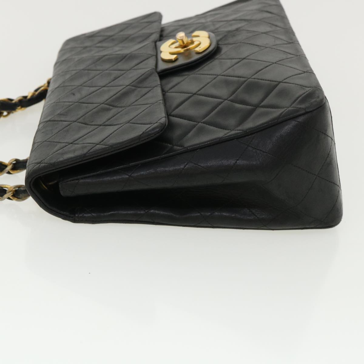 Chanel Big Matelasse Double Chain Shoulder Bag Lamb Skin Black CC Auth bs