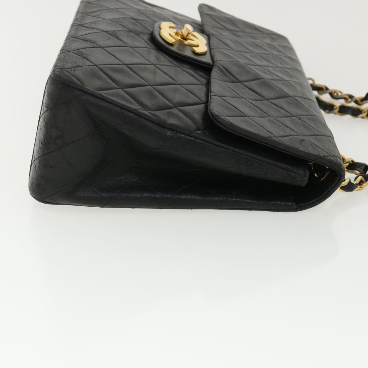 Chanel Big Matelasse Double Chain Shoulder Bag Lamb Skin Black CC Auth bs