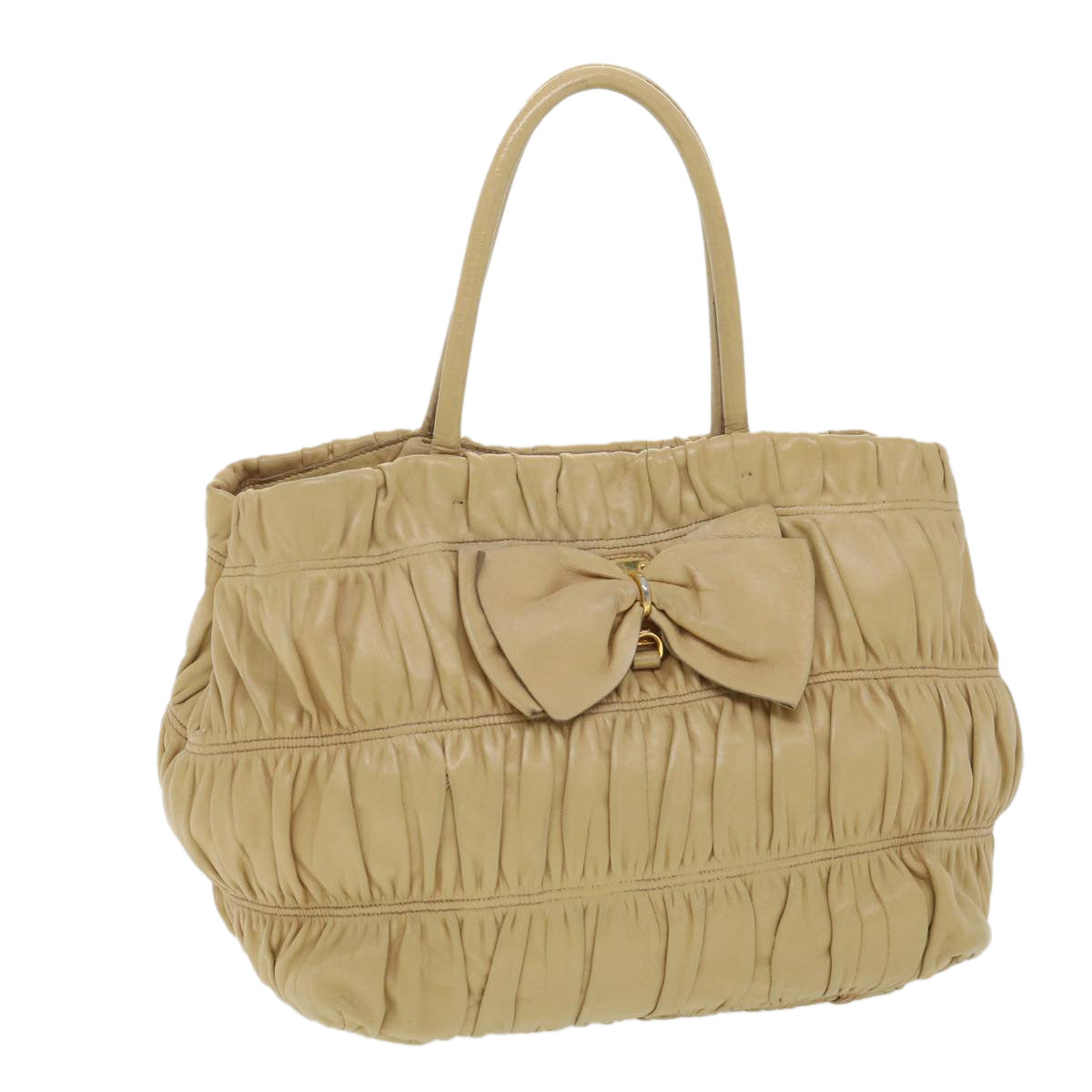 Prada Hand Bag Leather Beige Travel Bag Leather Beige Bs4492