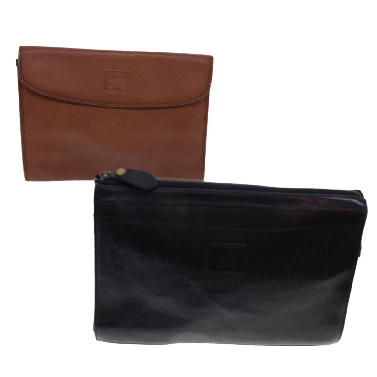 Burberry Luxury ss Clutch Bag 2Set Auth Bs4863 Leather Black Brown