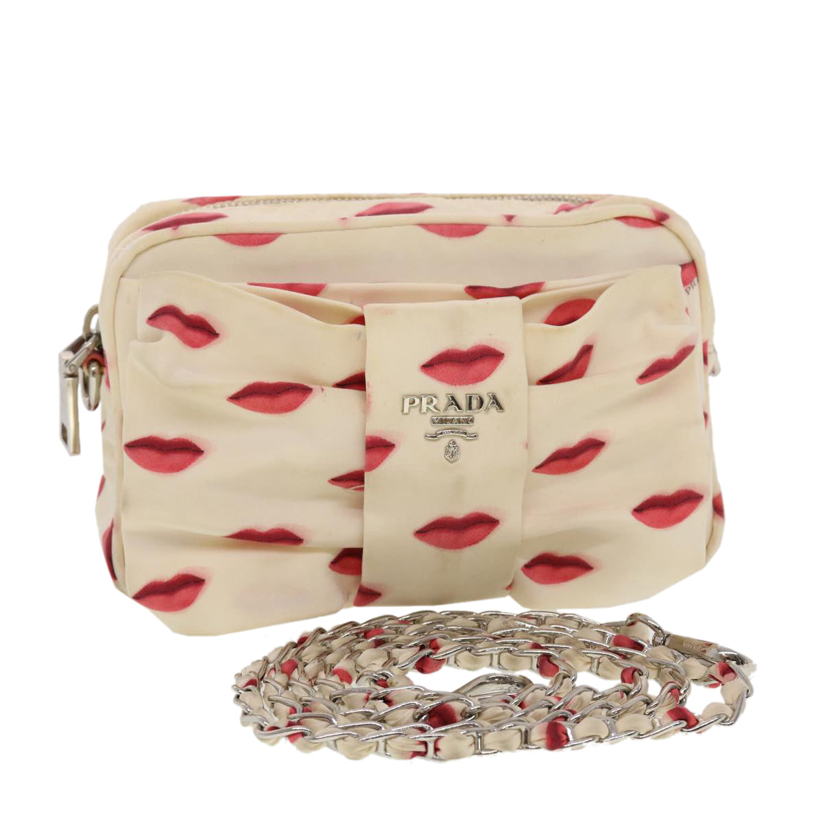 Prada Shoulder Bag Nylon White Chain