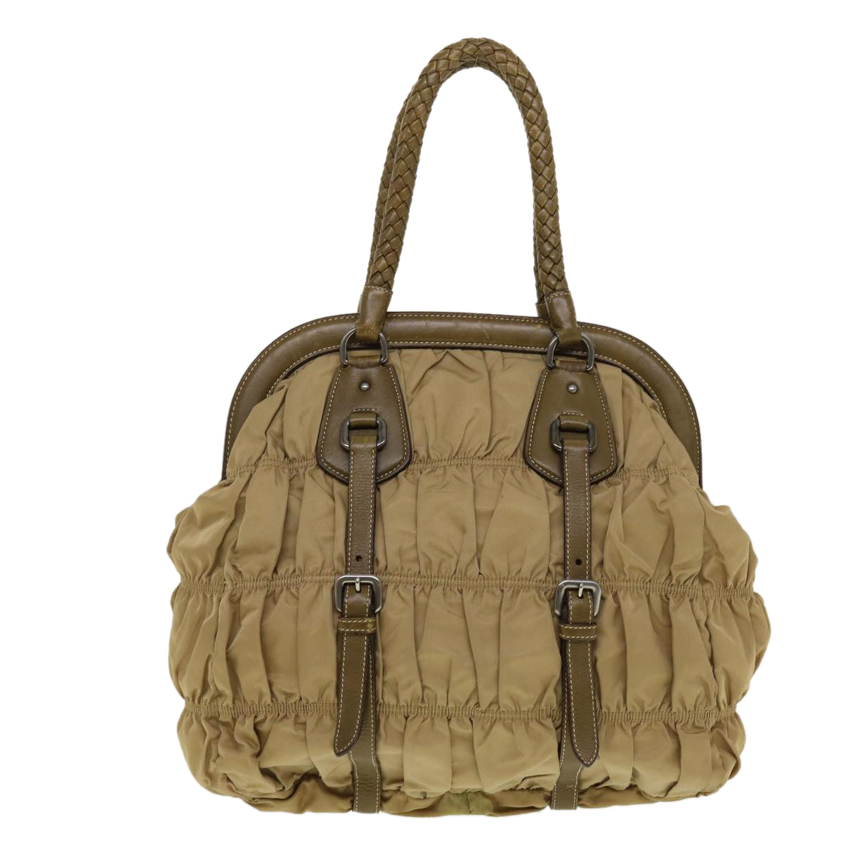 Prada Clasp Shoulder Bag Auth Nylon Beige