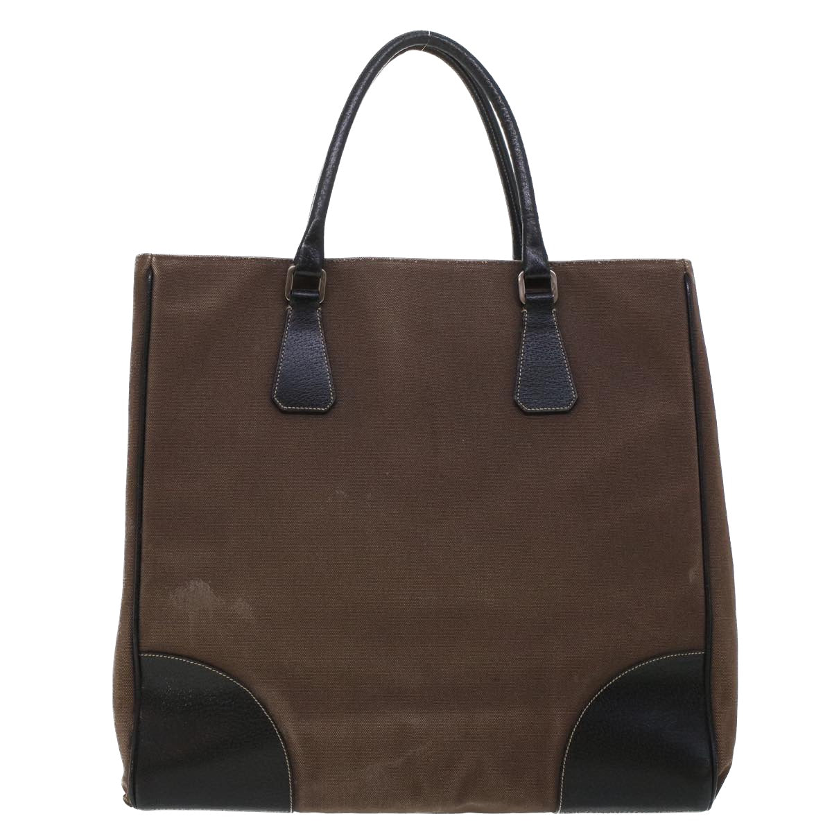 Prada Tote Bag Leather Canvas Brown