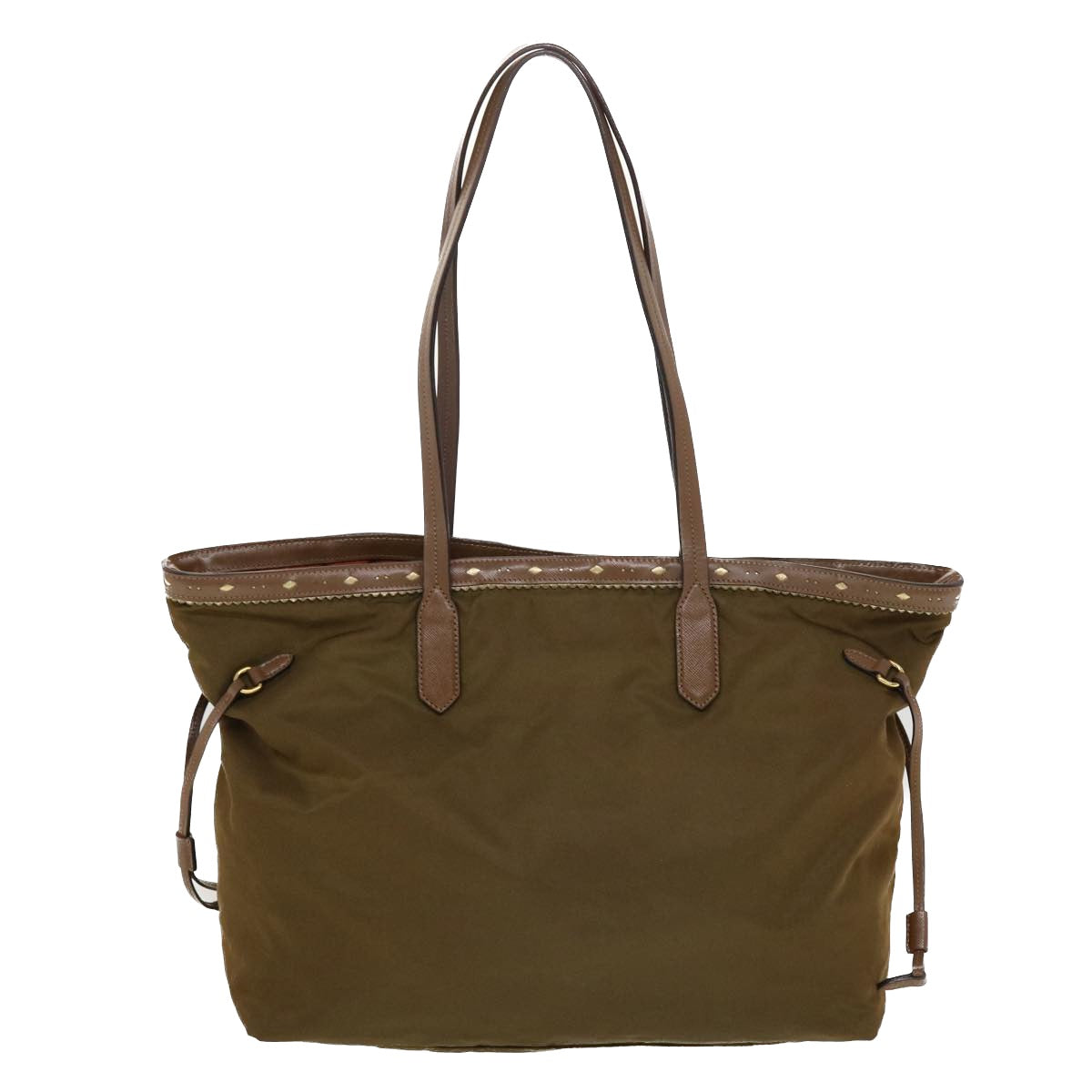 Prada Tote Bag Khaki Leather Nylon
