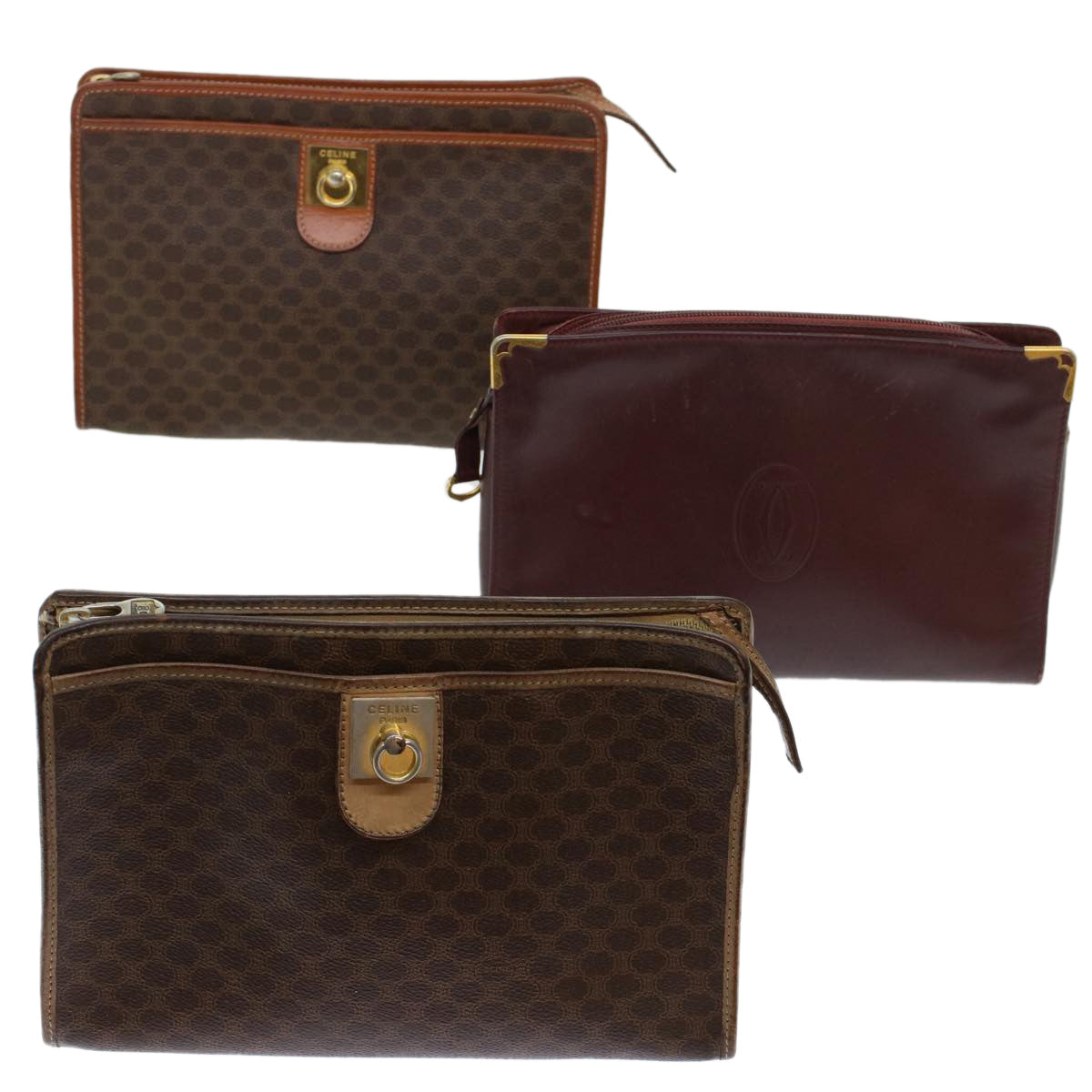 Luxury Cartier Macadam Clutch Bag Set Wine Leather Canvas