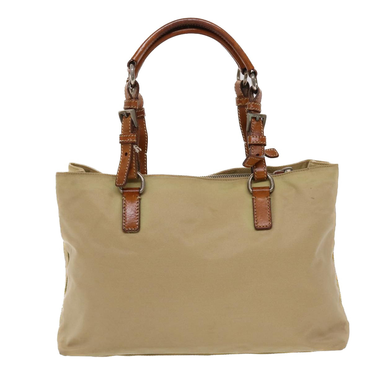 Prada Hand Bag Leather Nylon Beige Travel Bag