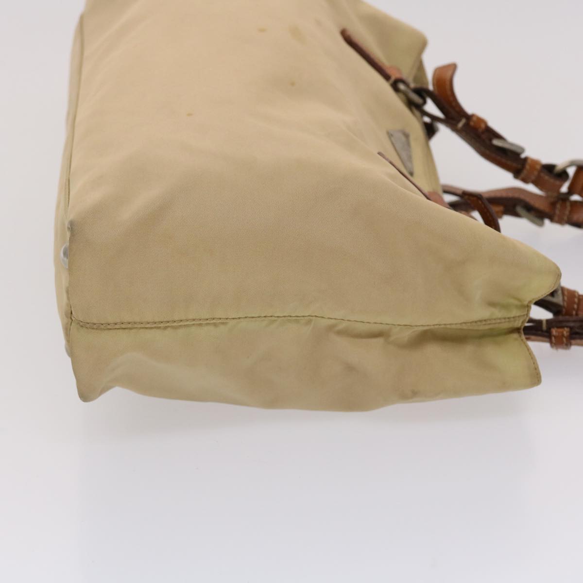 Prada Hand Bag Leather Nylon Beige Travel Bag