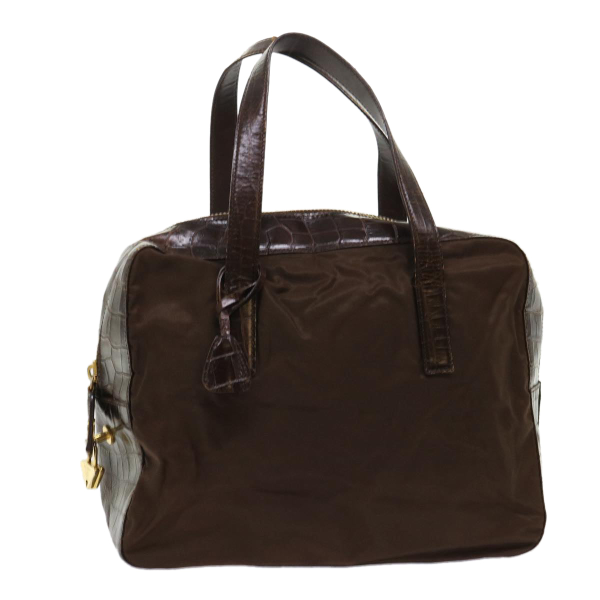 Prada Hand Bag Leather Nylon Brown Travel Bag