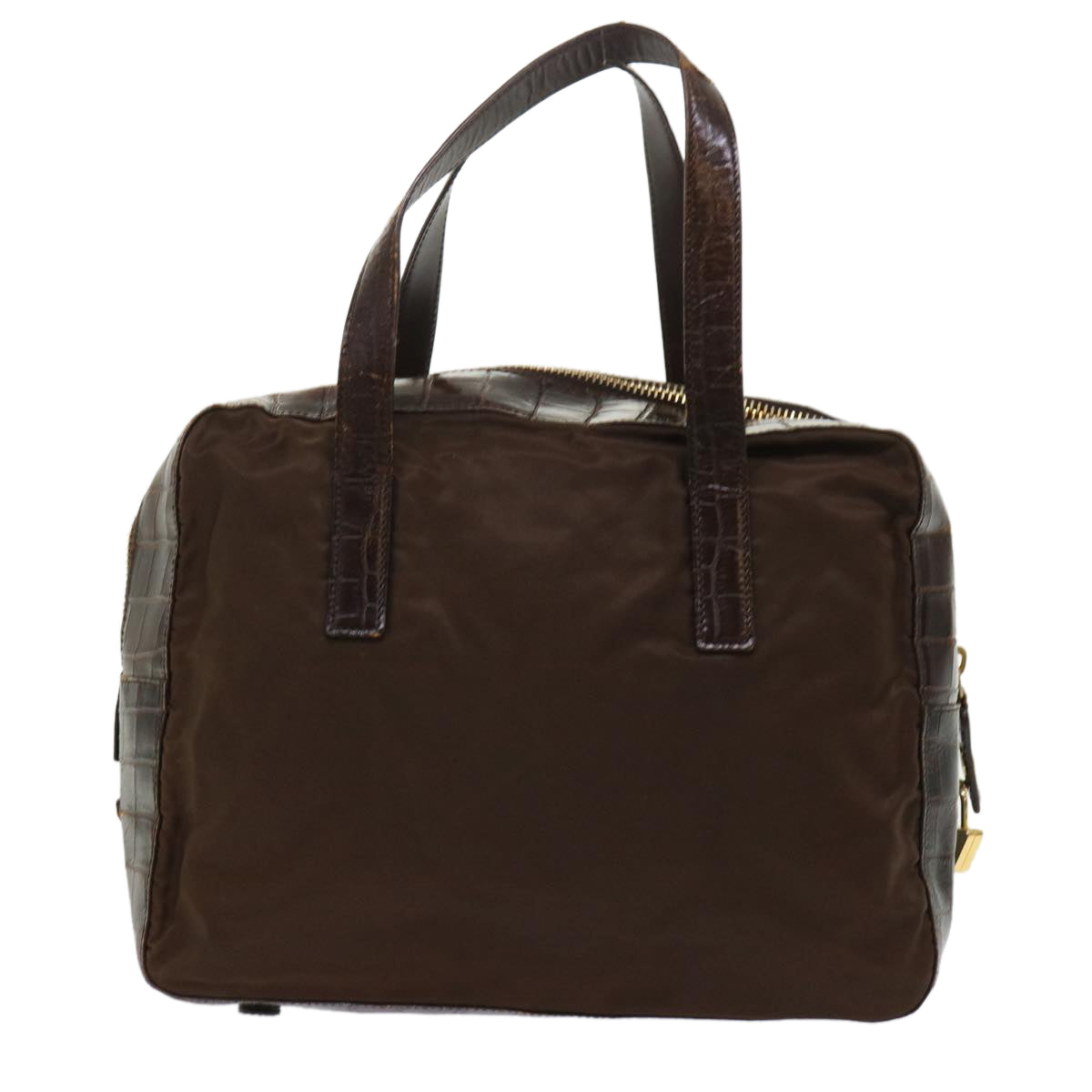 Prada Hand Bag Leather Nylon Brown Travel Bag