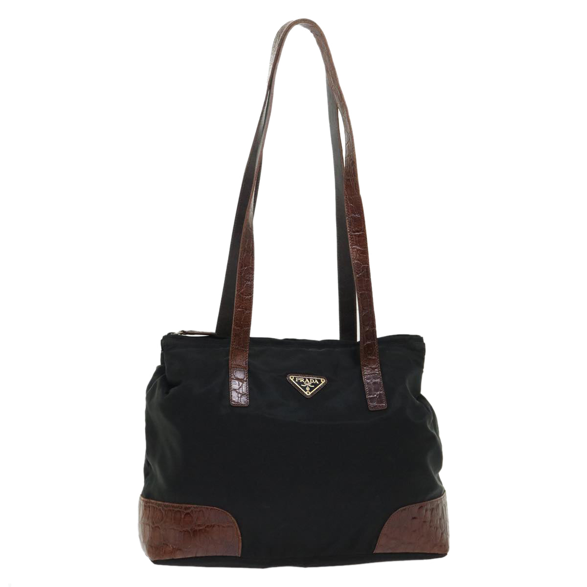 Prada Shoulder Bag Leather Nylon Black Black Brown Bs6629