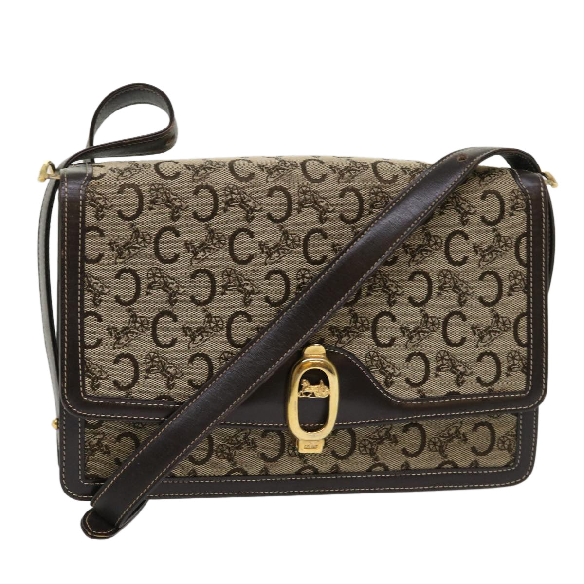 Luxury C Macadam Shoulder Bag Beige Dark Leather Canvas