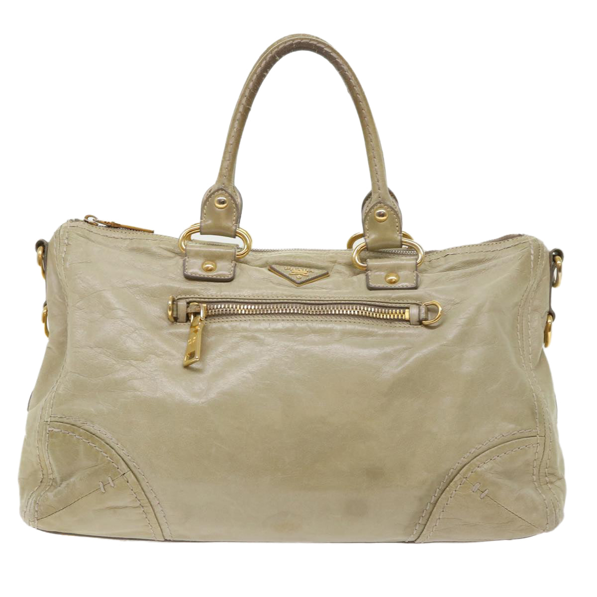 Prada Boston Bag Leather Beige Travel Bag