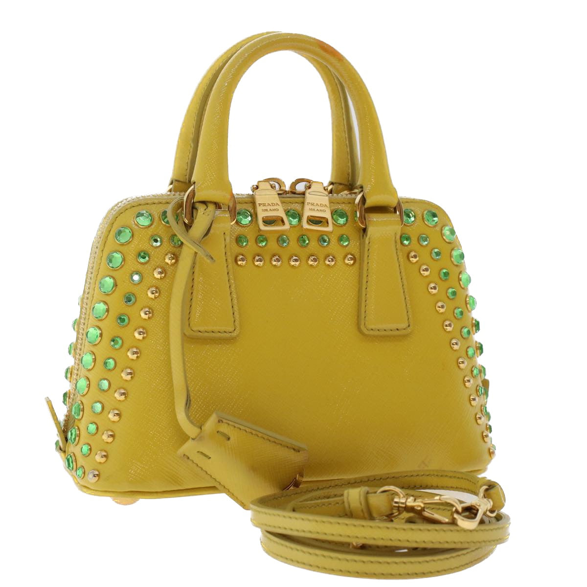 Prada Bijoux Hand Bag Safiano 2Way Leather Yellow Travel Bag