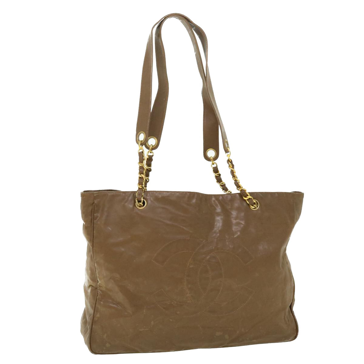 Chanel Chain Shoulder Bag Patent leather Brown CC Auth bs