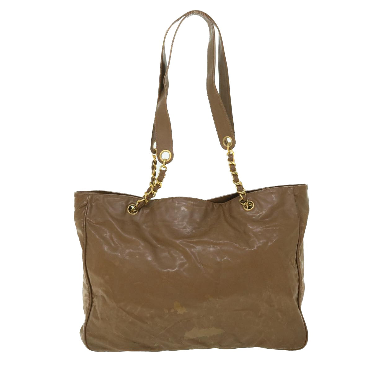 Chanel Chain Shoulder Bag Patent leather Brown CC Auth bs