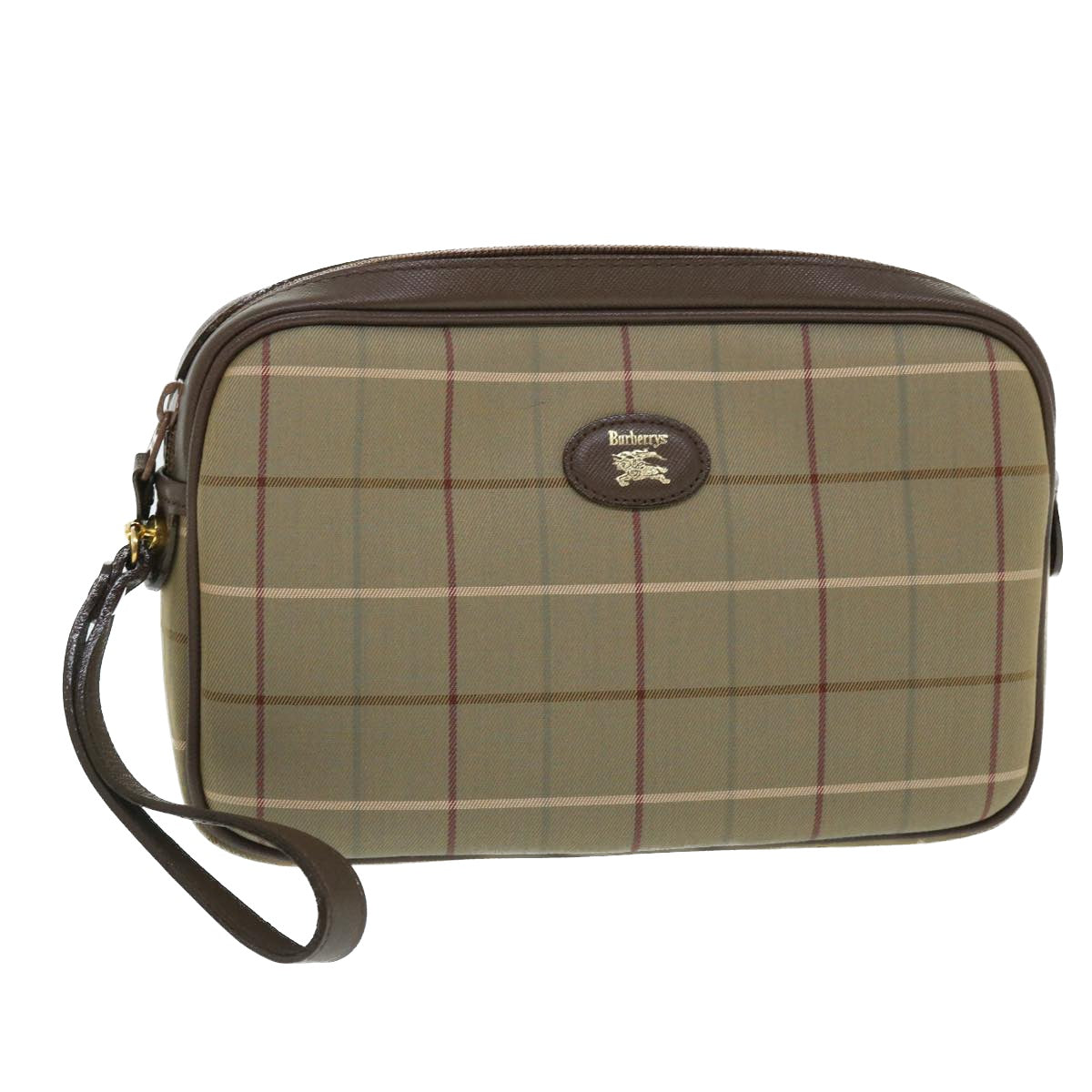 Burberry Luxury ss Nova Check Clutch Bag Auth Bs7645 Leather Canvas Brown