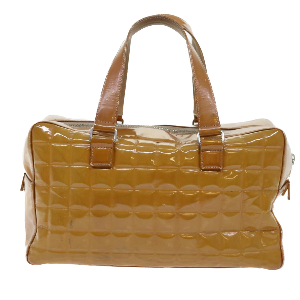 Chanel Choco Bar Line Shoulder Bag Patent leather Yellow CC Auth bs